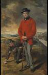 Christie's London, King Street - Portrait of John Whyte-Melville of Bennochy and Strathkiness (1797-1883), full-length, in a pink and green Captain's coat, grey trousers and black hat, holding his Wood in his right hand, the Swilcan Bridge with golfers and the Royal and Ancient Clubhouse