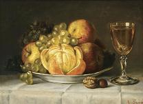 Description: Shannon's Fine Art Auctioneers - Fuite and Wine Glass on a Tabletop