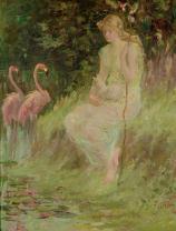Description: Christie's New York, Rockefeller Center - Maiden with flamingos