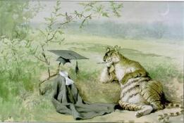 Description: Illustration House, Inc - Tiger having eaten professor