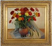Description: John Moran Auctioneers - Floral still life, zinnias