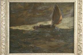 Thomaston Place Auction Galleries - Fishing Skiff on Stormy Sea