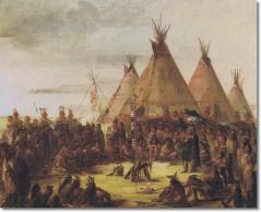 George Catlin - American Art Artist Paintings Prints by George Catlin - Sioux War Council - 1848 Approximate Original Size - 26x32 Painting